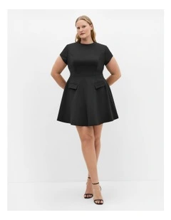 Dynamic Cap Sleeve Skater Dress in Black