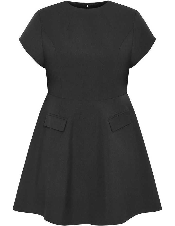 Dynamic Cap Sleeve Skater Dress in Black image 3