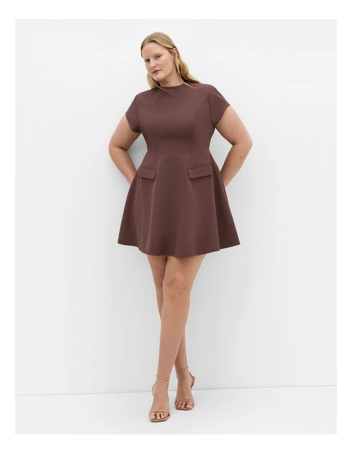 Dynamic Cap Sleeve Skater Dress in Chocolate image 1