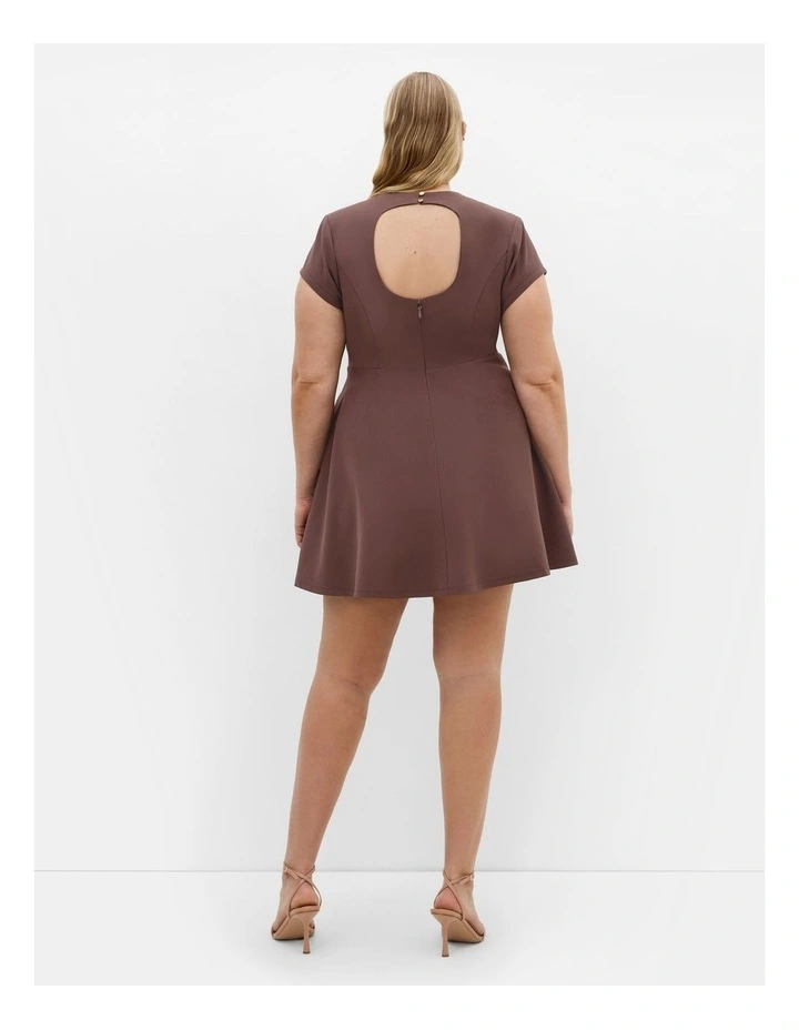 Dynamic Cap Sleeve Skater Dress in Chocolate image 2