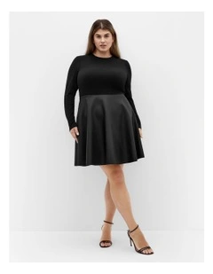 Rosa Faux Leather Skater Dress in Black