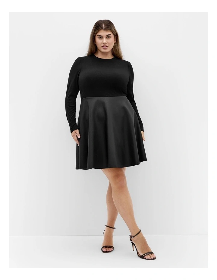 Rosa Faux Leather Skater Dress in Black image 1