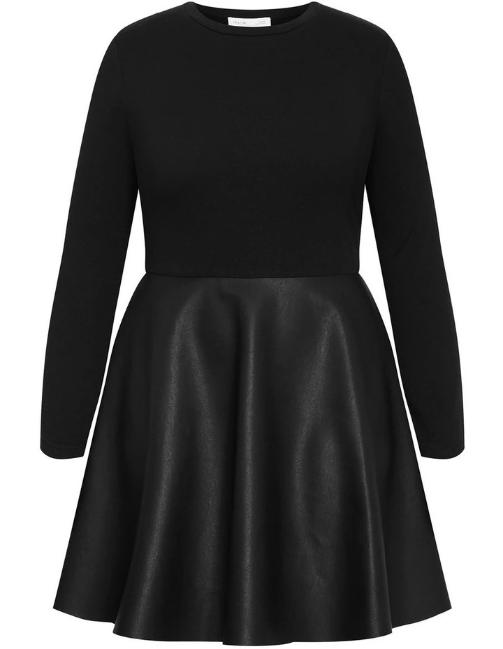 Rosa Faux Leather Skater Dress in Black image 3