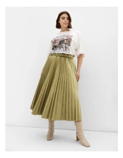 Sueded Pleat Midi Skirt in Sage