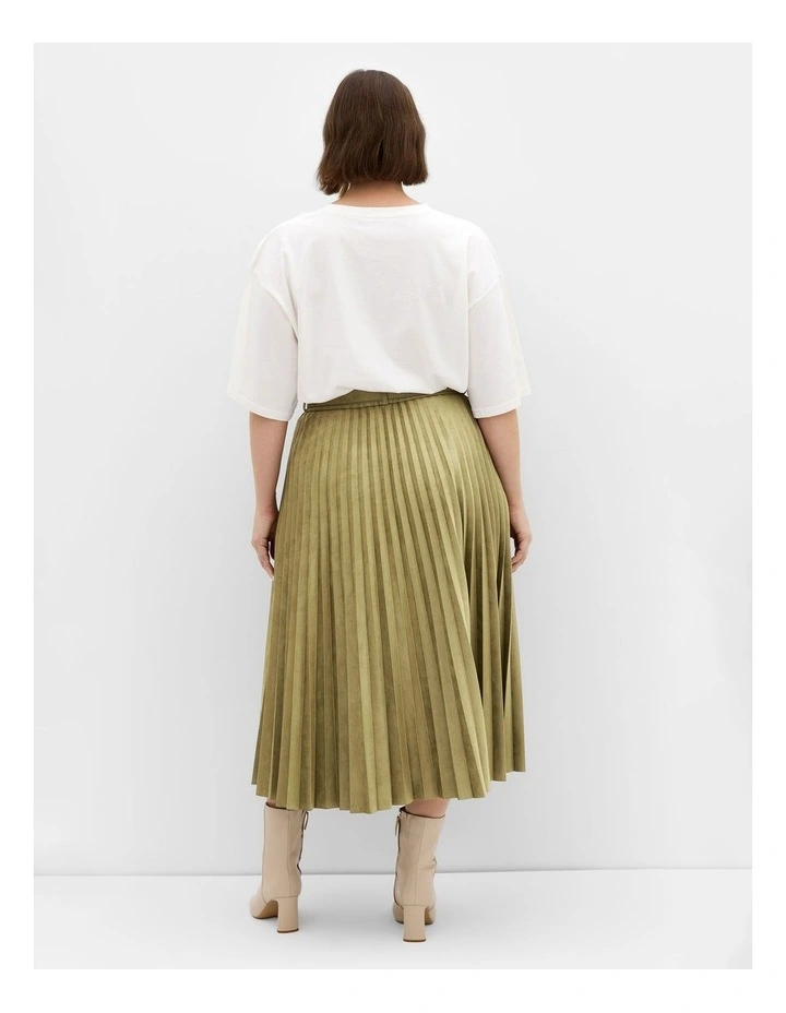 Sueded Pleat Midi Skirt in Sage image 2