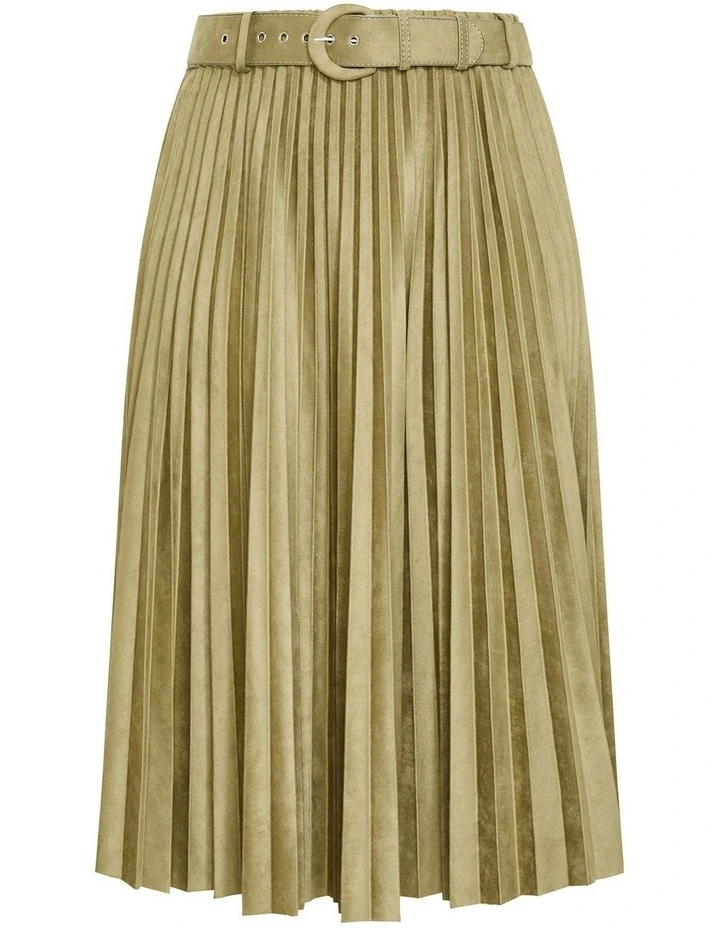 Sueded Pleat Midi Skirt in Sage image 3
