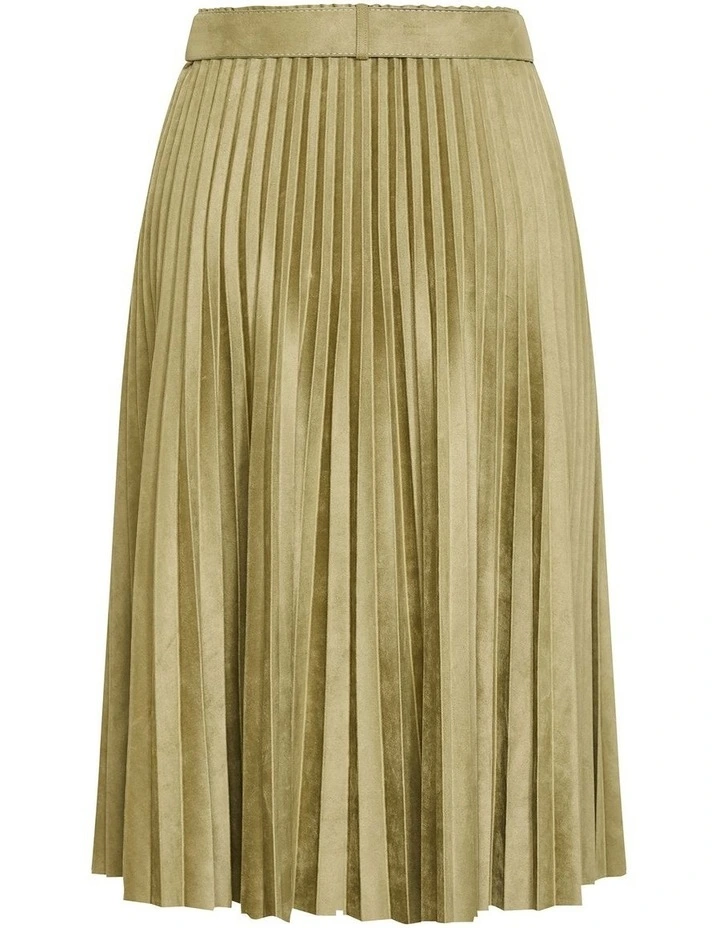 Sueded Pleat Midi Skirt in Sage image 4