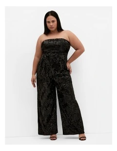 Glimmer Sequin Strapless Jumpsuit in Black