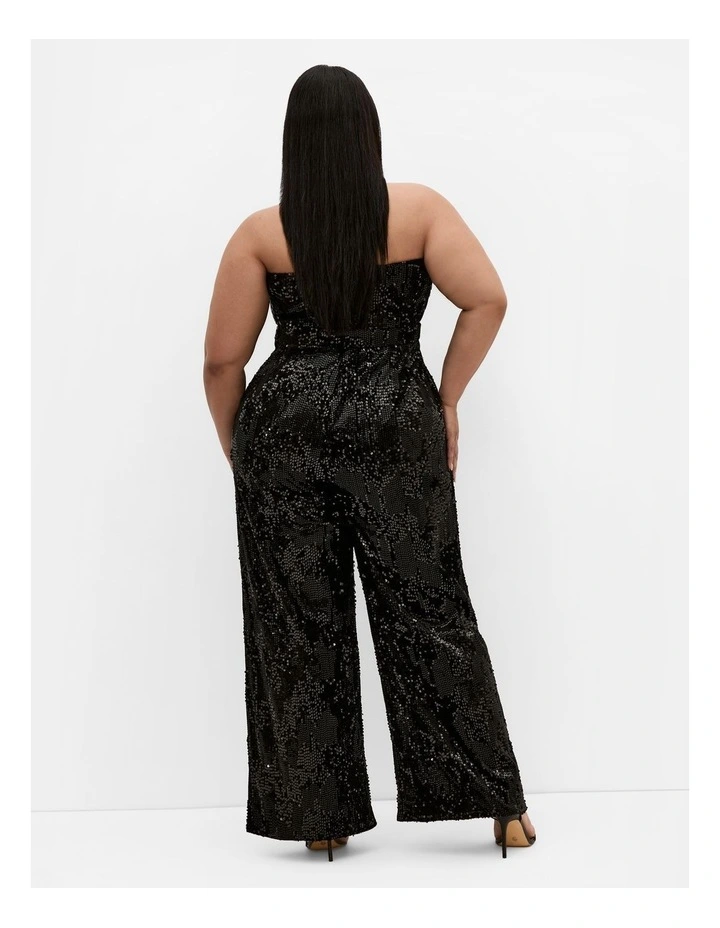 Glimmer Sequin Strapless Jumpsuit in Black image 2