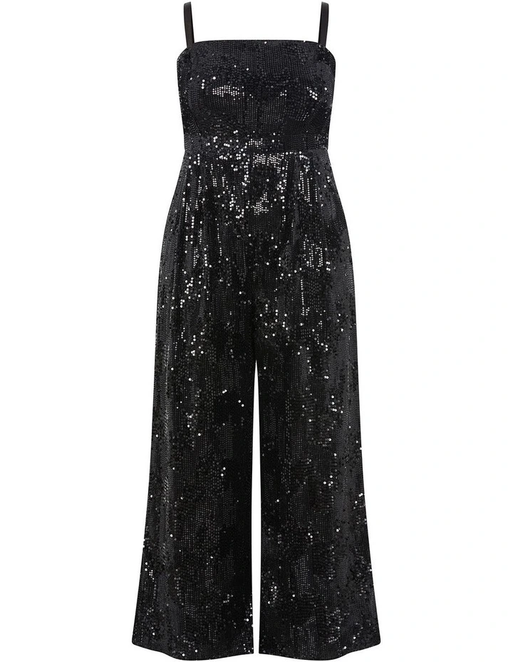Glimmer Sequin Strapless Jumpsuit in Black image 3