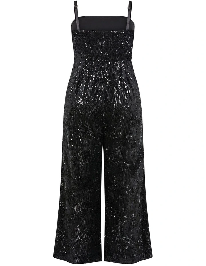 Glimmer Sequin Strapless Jumpsuit in Black image 4