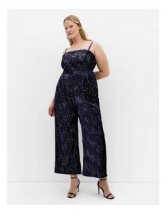 Glimmer Sequin Strapless Jumpsuit in Navy