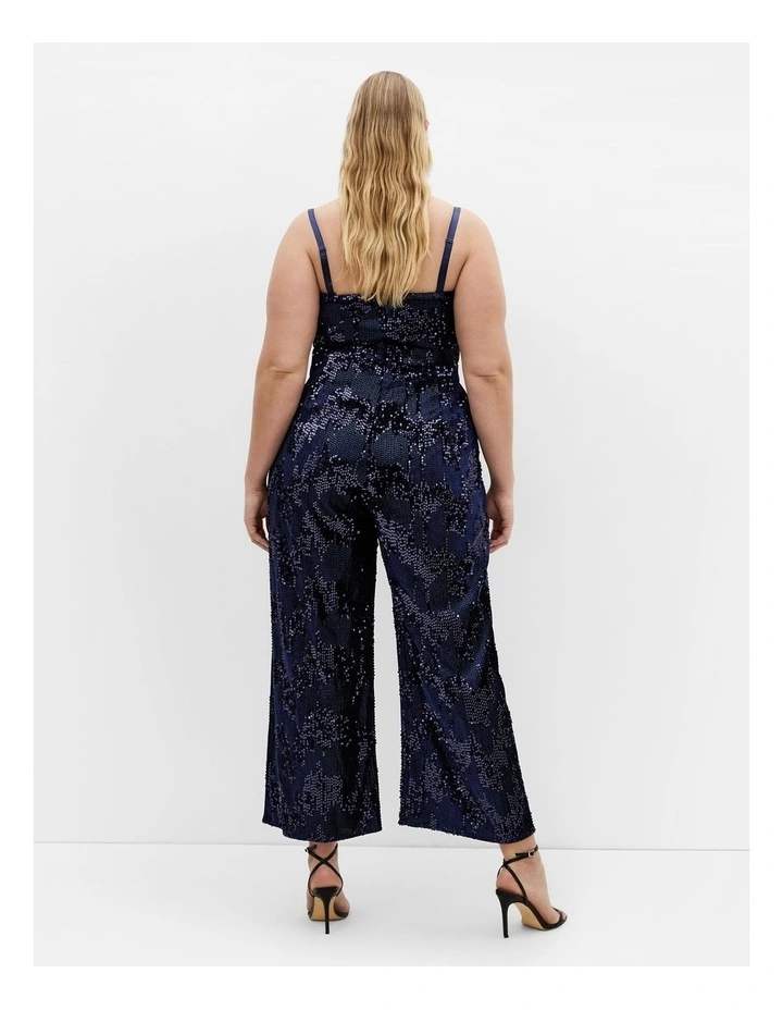 Glimmer Sequin Strapless Jumpsuit in Navy image 2