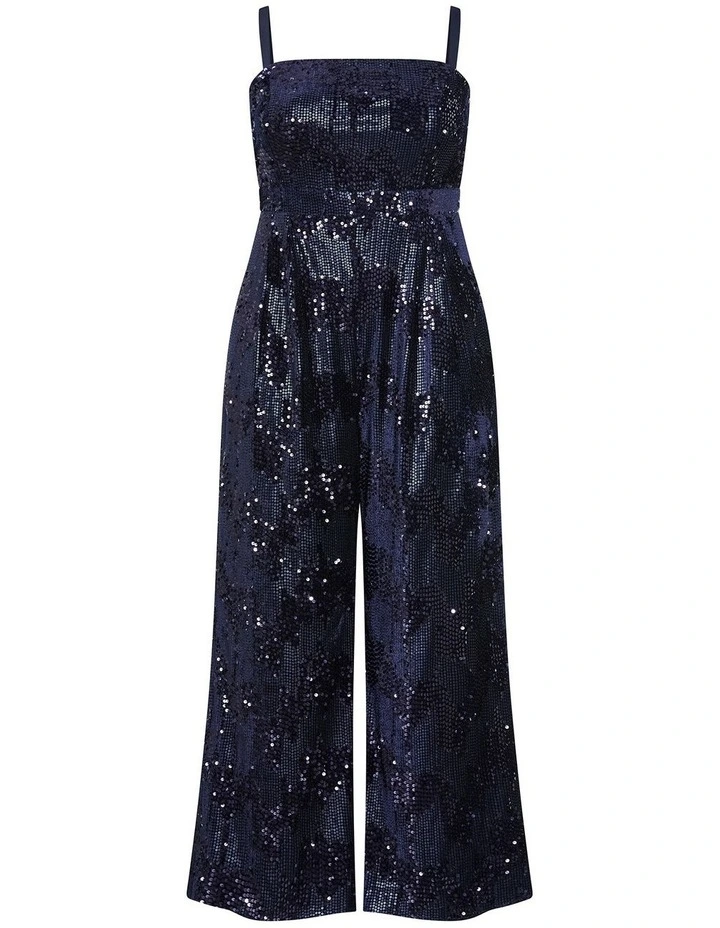 Glimmer Sequin Strapless Jumpsuit in Navy image 3