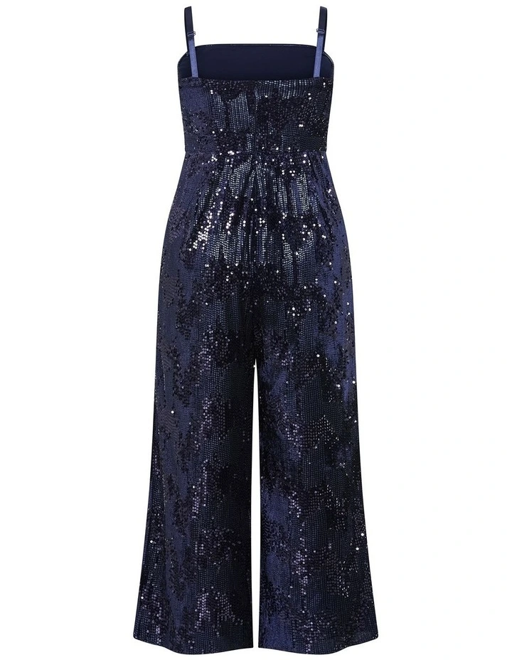 Glimmer Sequin Strapless Jumpsuit in Navy image 4