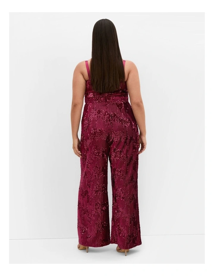 Glimmer Sequin Strapless Jumpsuit in Ruby image 2