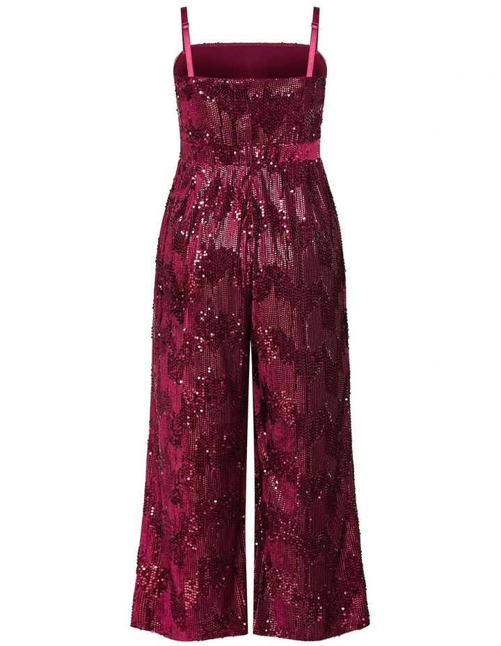 Glimmer Sequin Strapless Jumpsuit in Ruby image 4