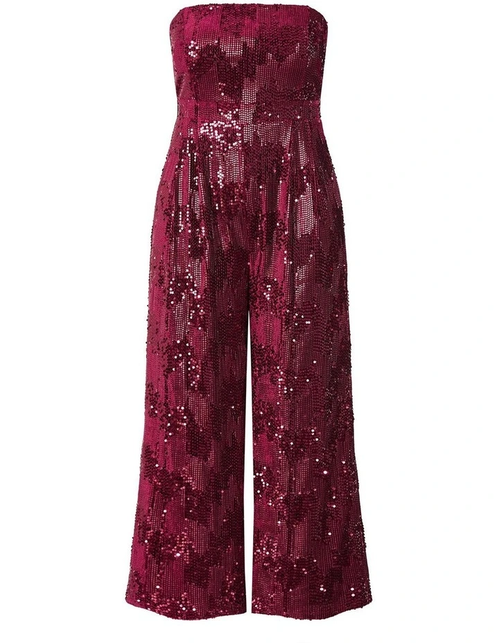 Glimmer Sequin Strapless Jumpsuit in Ruby image 5