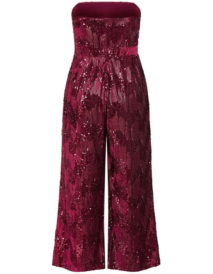 Glimmer Sequin Strapless Jumpsuit in Ruby image 6