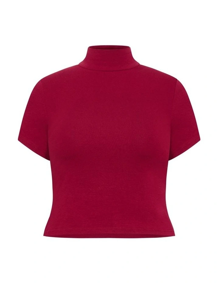 Callie Rib Crop Top in Cherry image 3