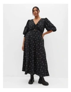 Jona Bow Print Maxi Dress in Black