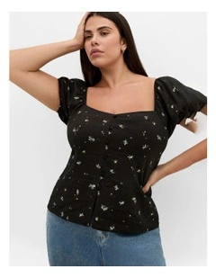 Daydreamer Daisy Print Top in black