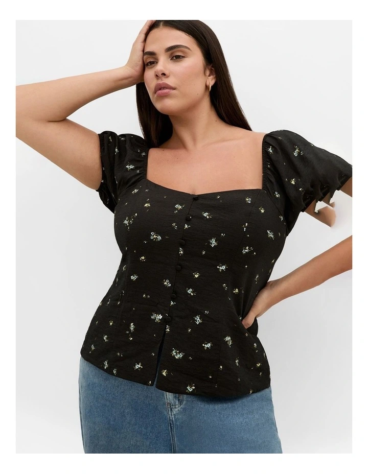 Daydreamer Daisy Print Top in black image 1