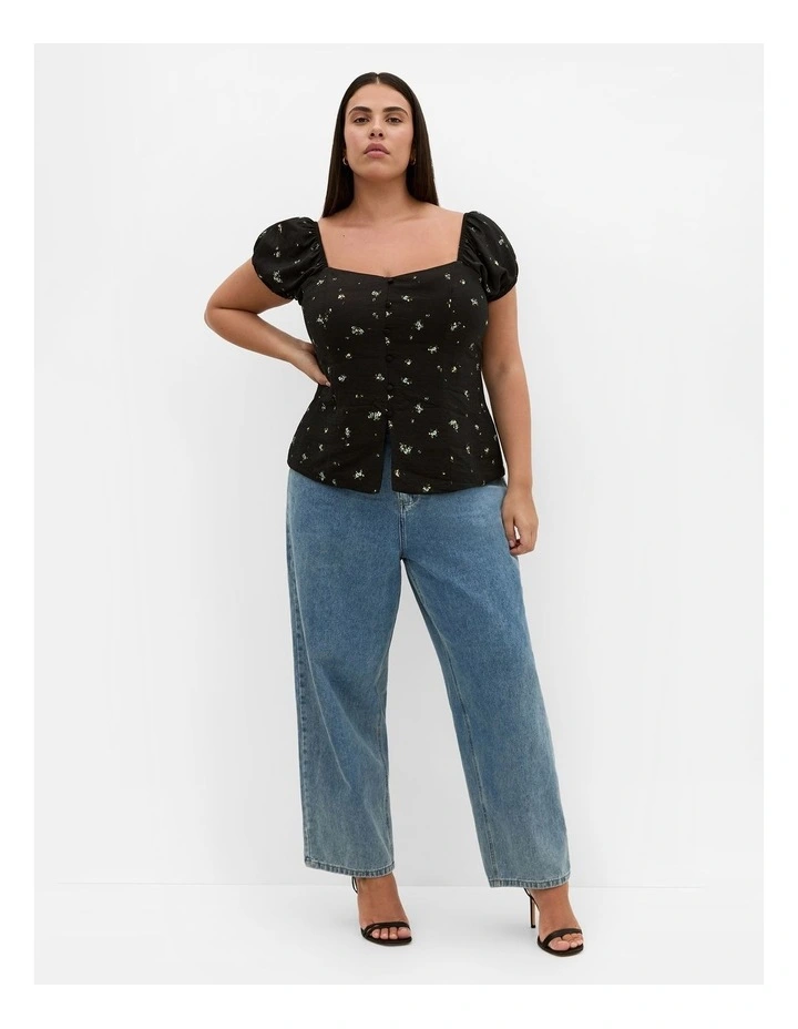 Daydreamer Daisy Print Top in black image 2