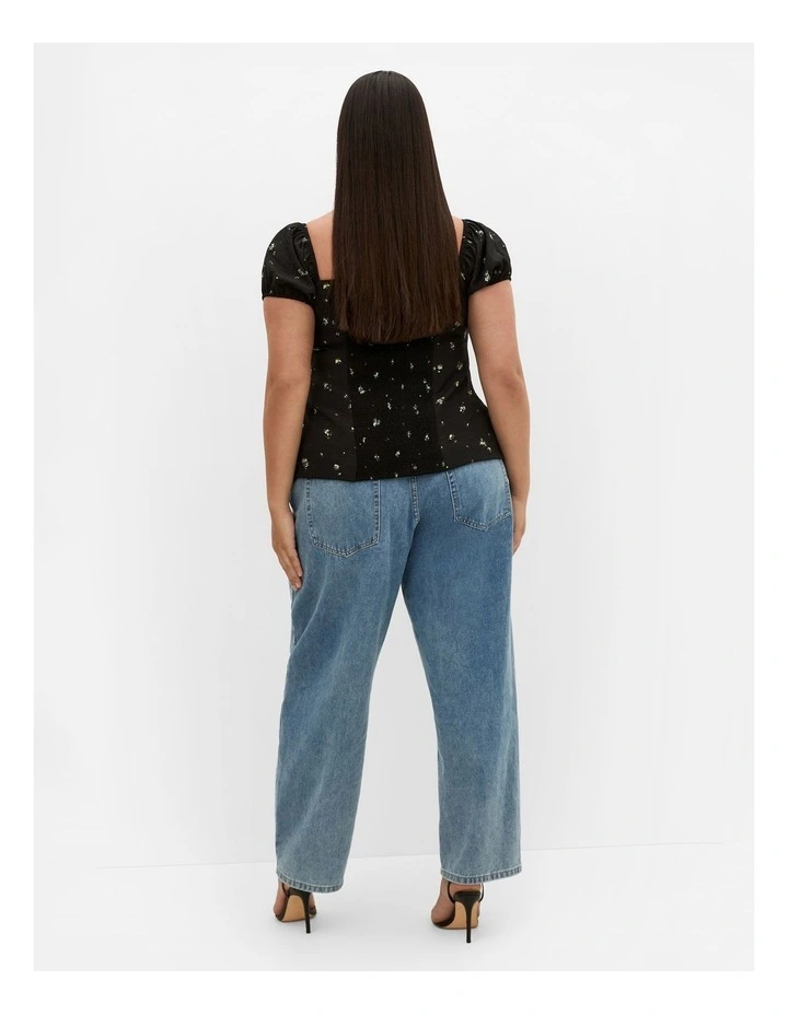 Daydreamer Daisy Print Top in black image 3