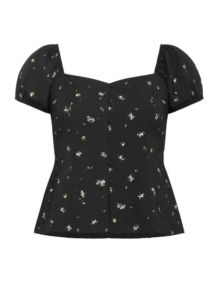 Daydreamer Daisy Print Top in black image 4