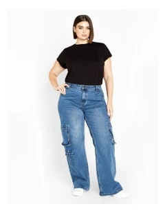 Harley Fit Oaklyn Cargo Wide Leg Jean in Mid Wash