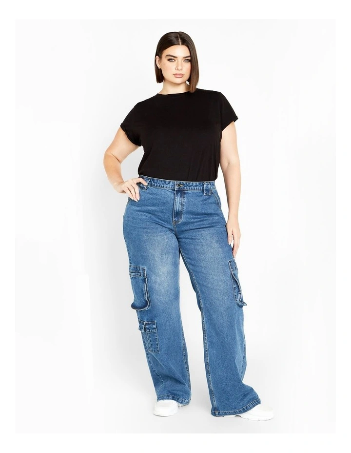 Harley Fit Oaklyn Cargo Wide Leg Jean in Mid Wash image 1