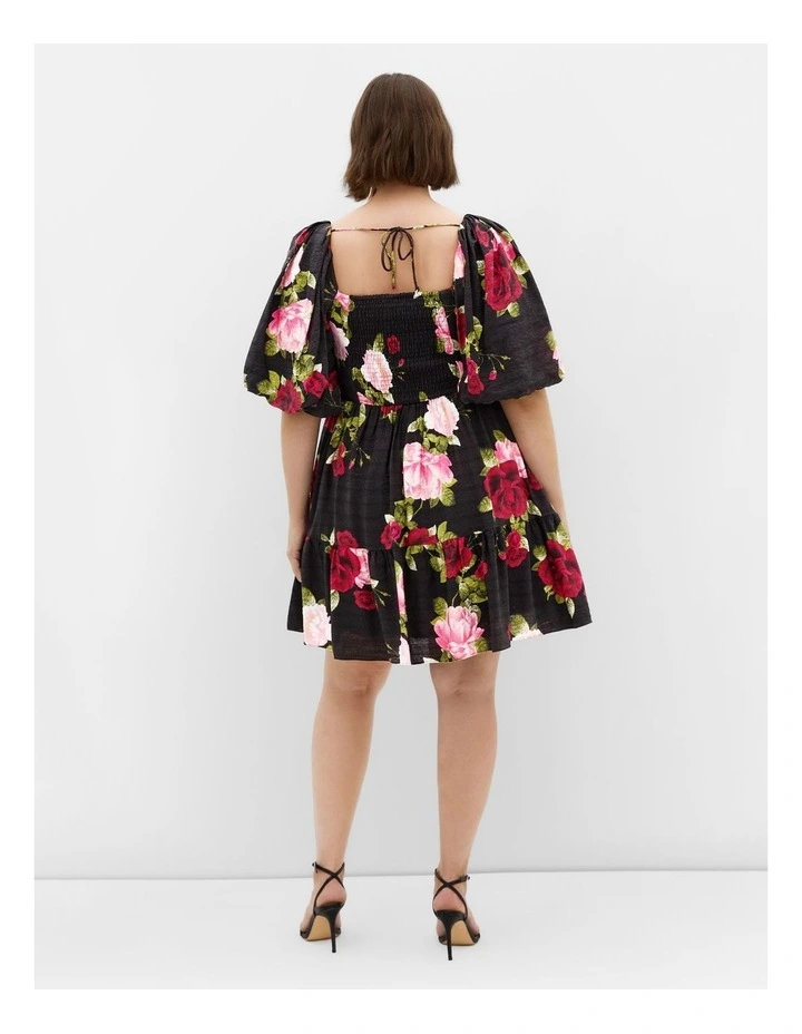 Mindy Print Babydoll Mini Dress in Black image 2