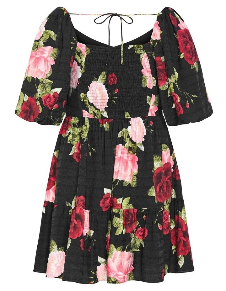 Mindy Print Babydoll Mini Dress in Black image 4