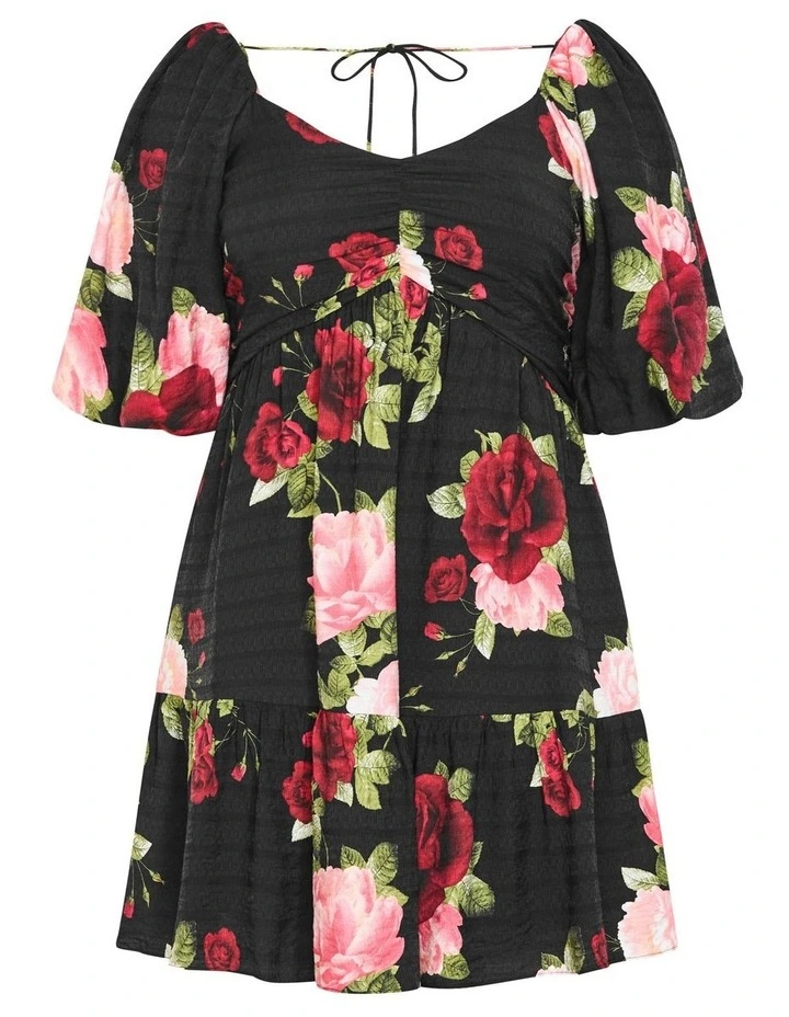 Mindy Print Babydoll Mini Dress in Black image 5