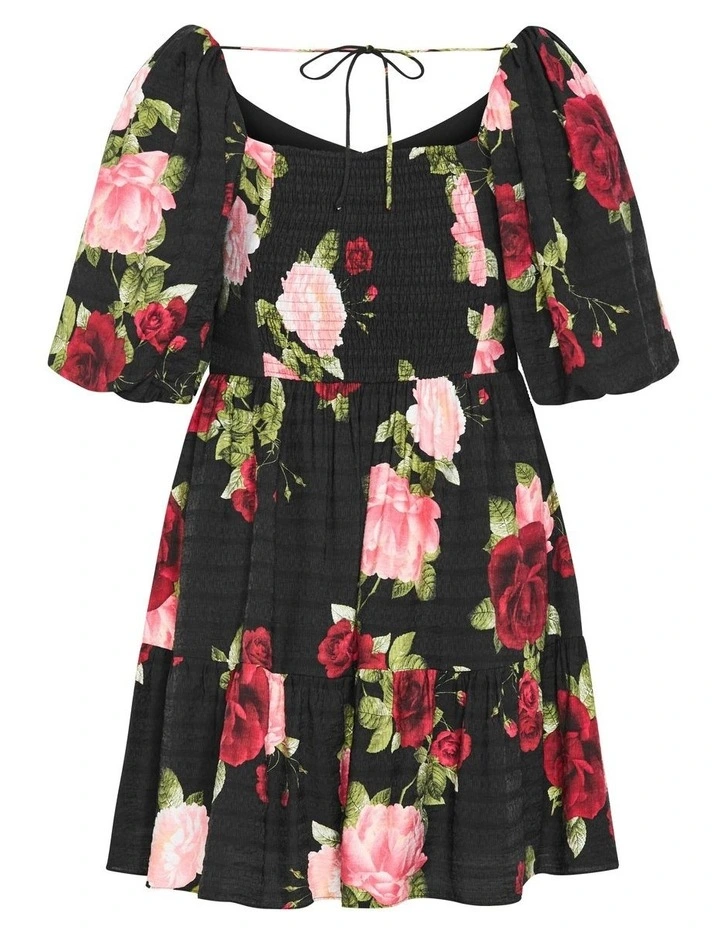 Mindy Print Babydoll Mini Dress in Black image 6