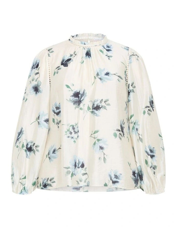 Lorelai Long Sleeve Print Top in Ivory image 3