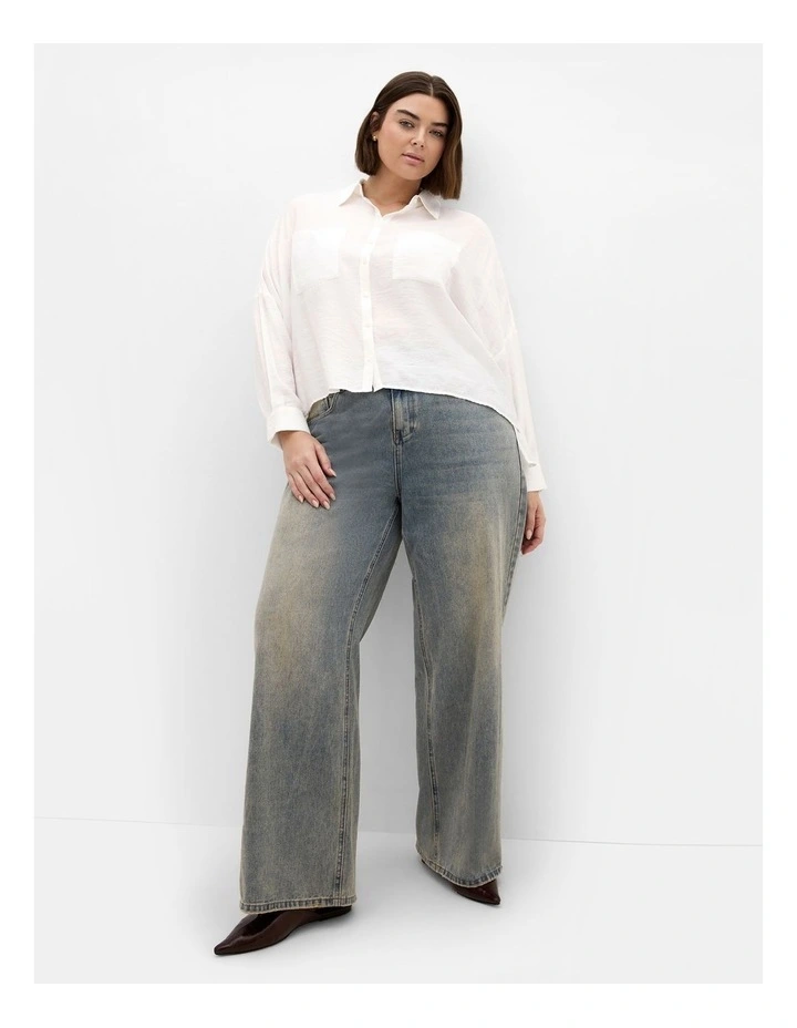 Crop Long Sleeve Shirt in Ivory image 1