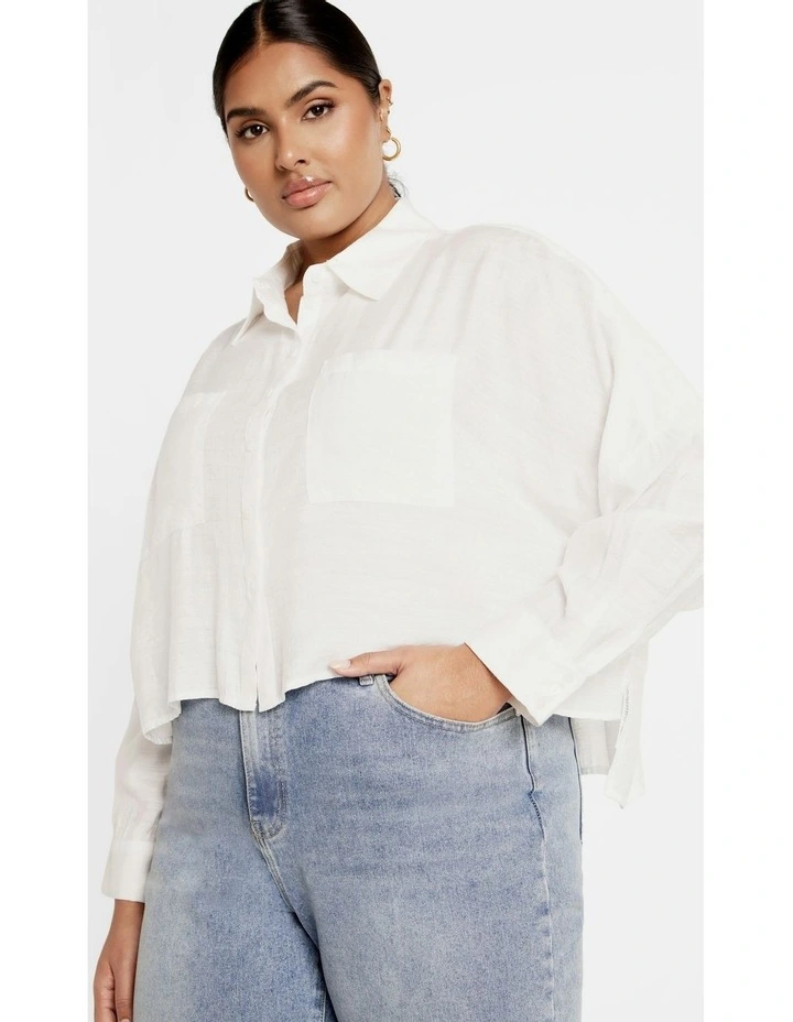 Crop Long Sleeve Shirt in Ivory image 6