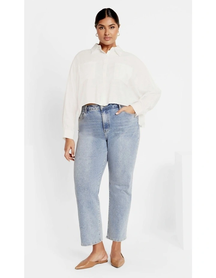 Crop Long Sleeve Shirt in Ivory image 7