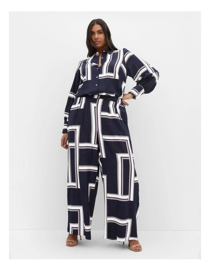 Hallie Print Wide Leg Pant in Navy image 1