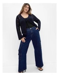 Crochet Lust Knit Cardigan in Navy