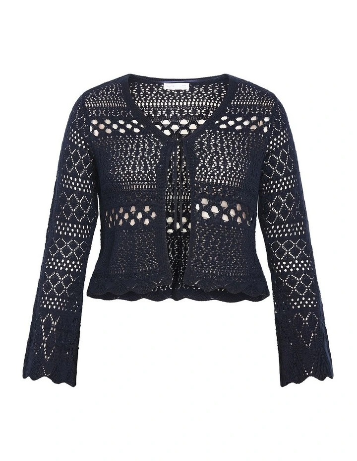 Crochet Lust Knit Cardigan in Navy image 3