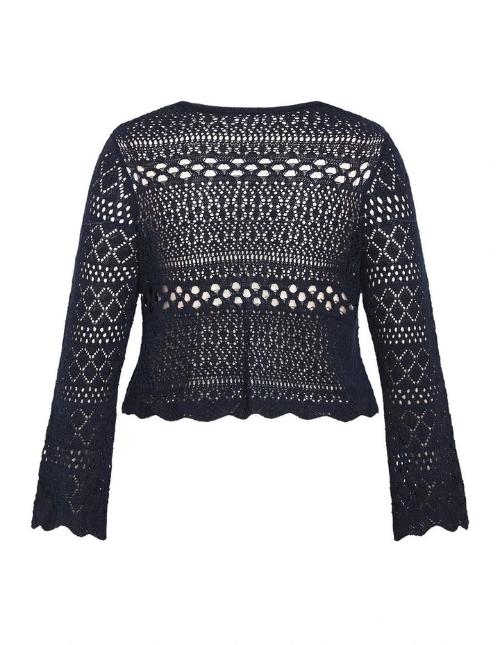Crochet Lust Knit Cardigan in Navy image 4