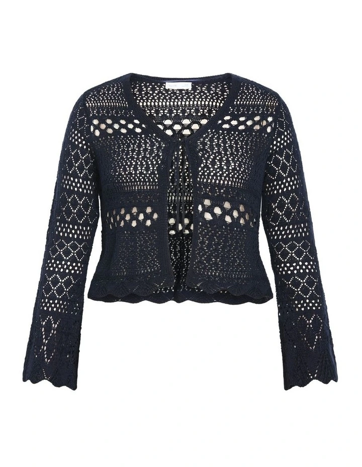 Crochet Lust Knit Cardigan in Navy image 5