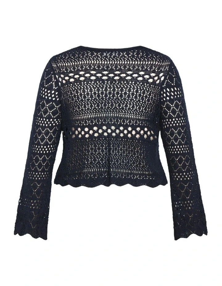Crochet Lust Knit Cardigan in Navy image 6