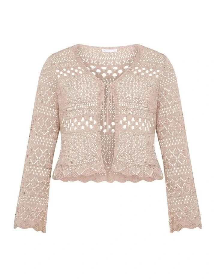 Crochet Lust Knit Cardigan in Stone image 3