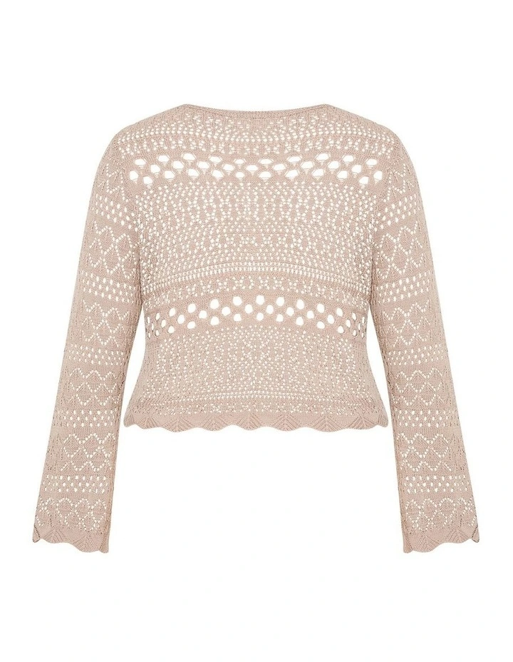 Crochet Lust Knit Cardigan in Stone image 4