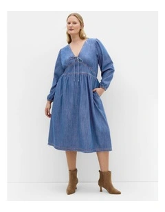 Emelia Denim Midi Dress in Mid Wash