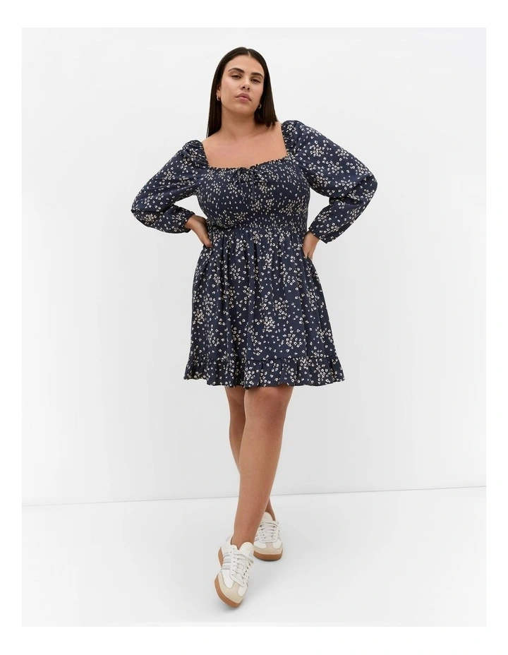 Lilly Long Sleeve Print Mini Dress in Navy image 1